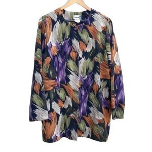 Vtg 80's Womens 2X Top Shacket Warm Brushstroke Artist Smock Hidden Button Black